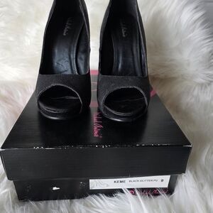 Michael Antonio Black Glitter Open Toe Heels